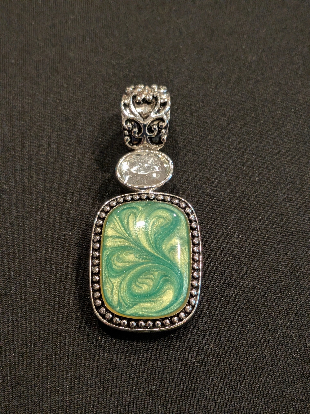 Vintage 1980Lia Sophia Green Silver Tone Acrylic Loose Pendant - Women Jewelry